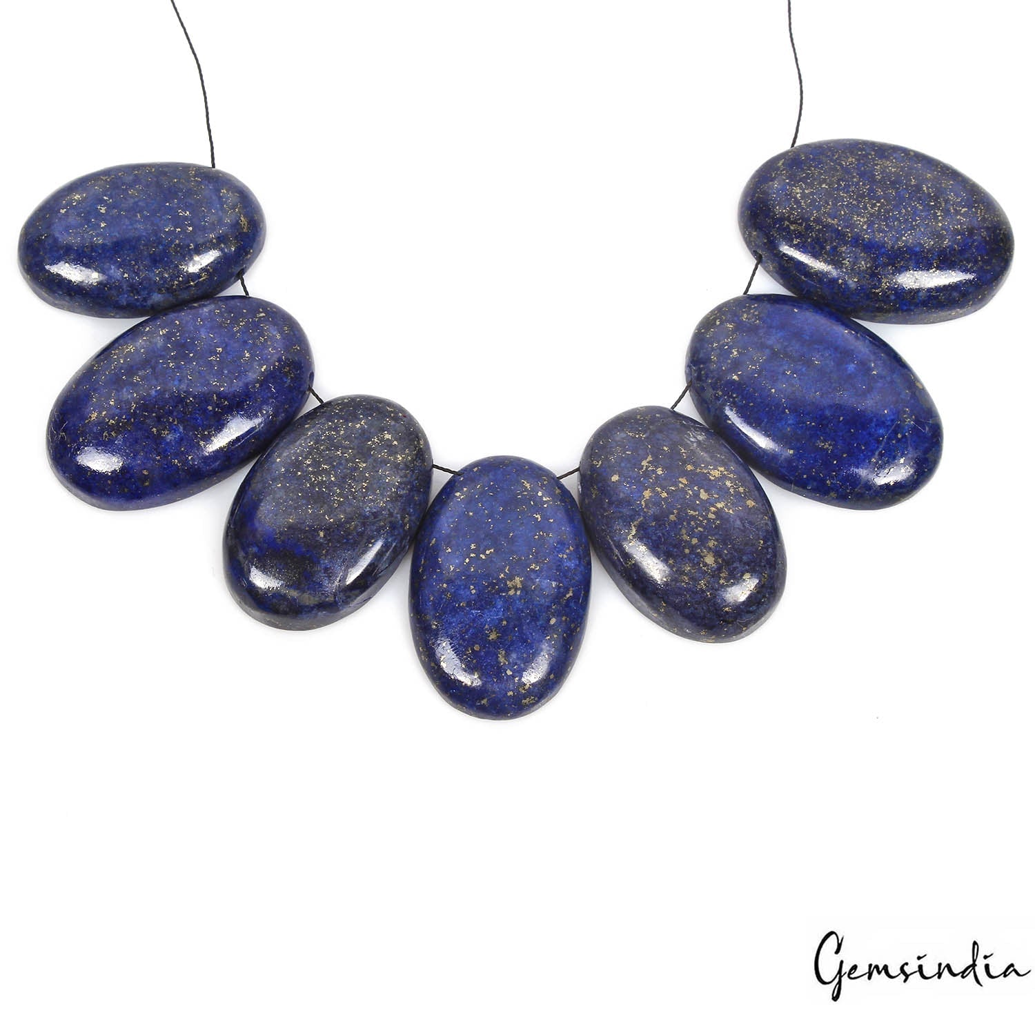 380 Ct/7Pcs Natural Blue Lapis Lazuli Gold Pyrite Oval Side Drill Loose Bead Gem