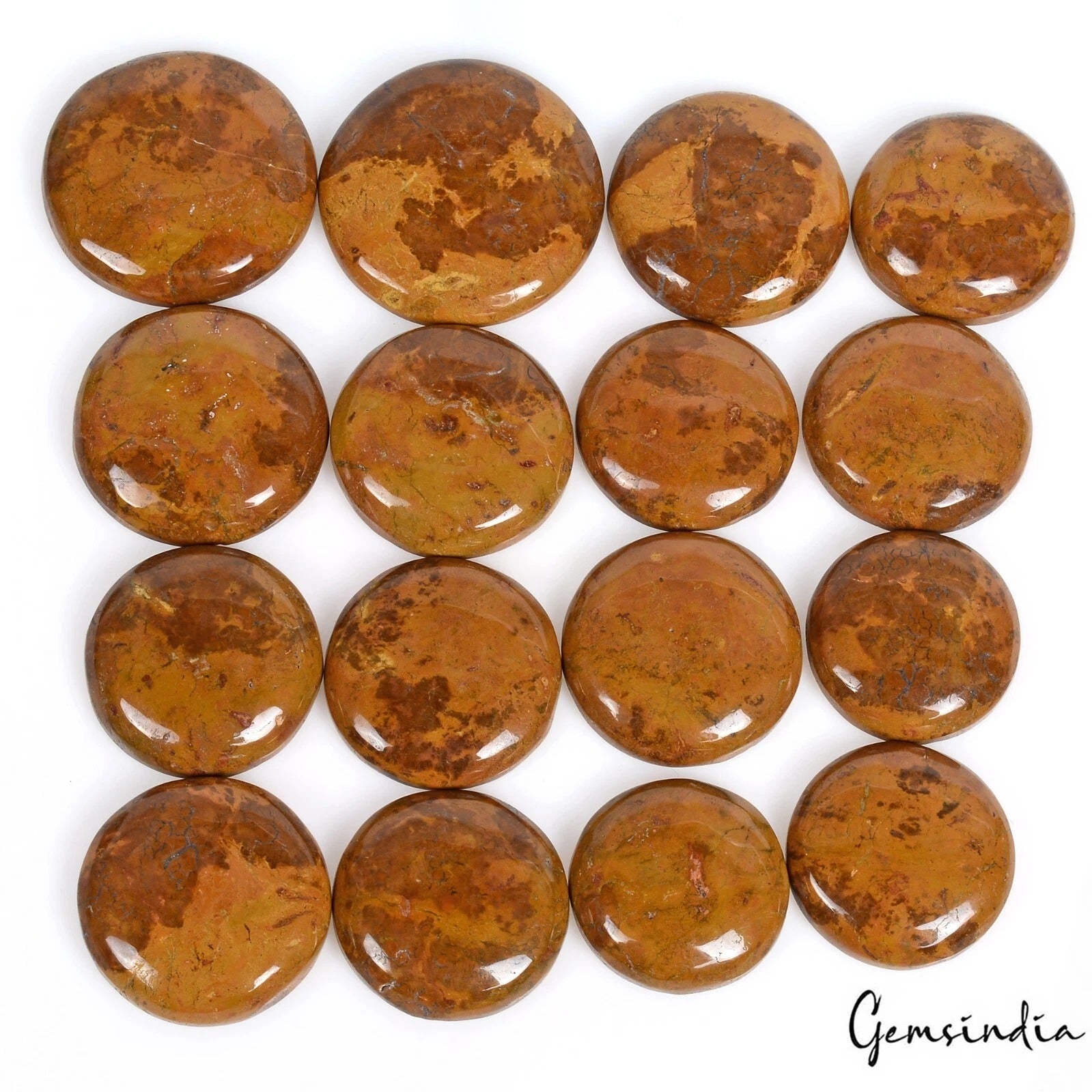 650 Cts/16 Pcs Natural Untreated Yellow Brown Agate Round Cab Gems For Jewelry