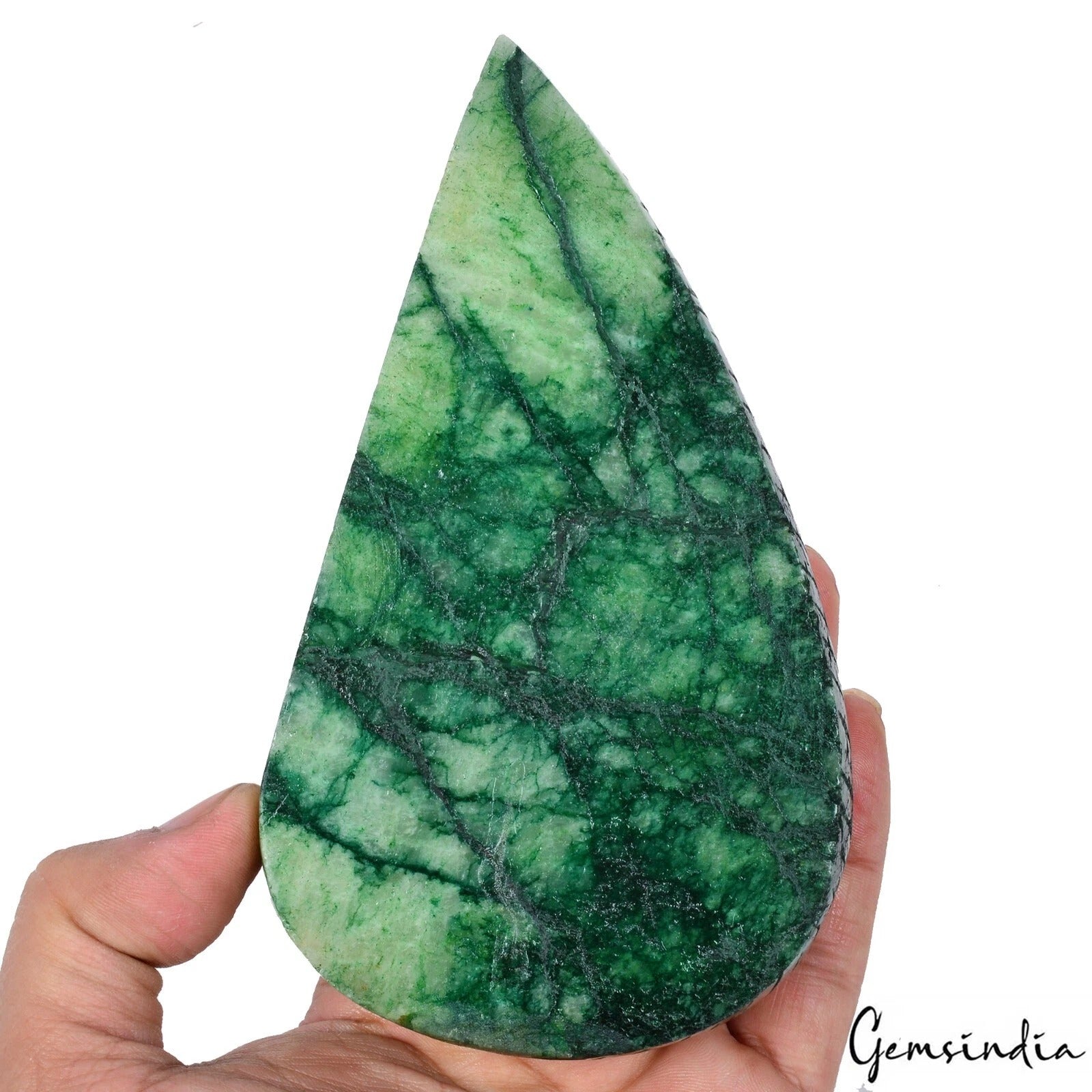 Brazilian Emerald Carving, Pear Carved, Color Enhanced — 148x86x34 mm, 3350 Ct, Brazil