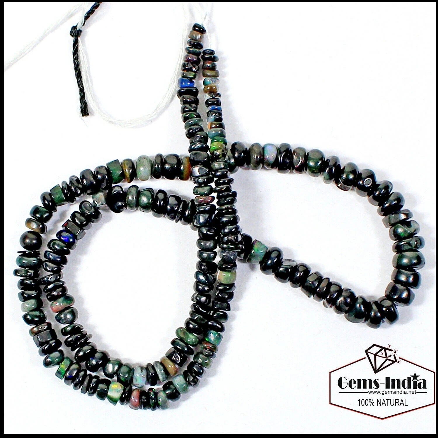 42.80 Cts Natural Ethiopian Welo Fire Black Opal Round Cab Gems Bead Strand 16"