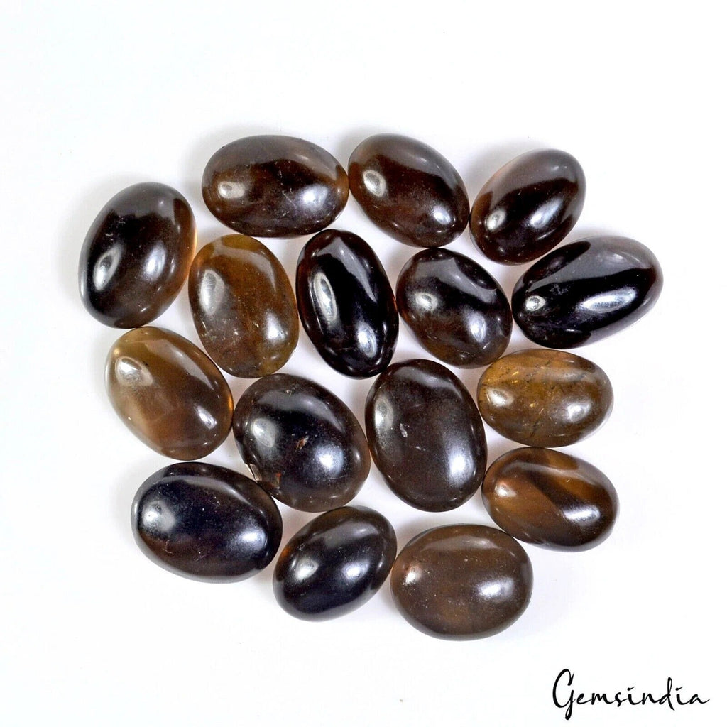 Natural Dark Smoky Quartz Oval Cabochon Loose Stone Lot 16 Pcs 18-21mm 310 Cts