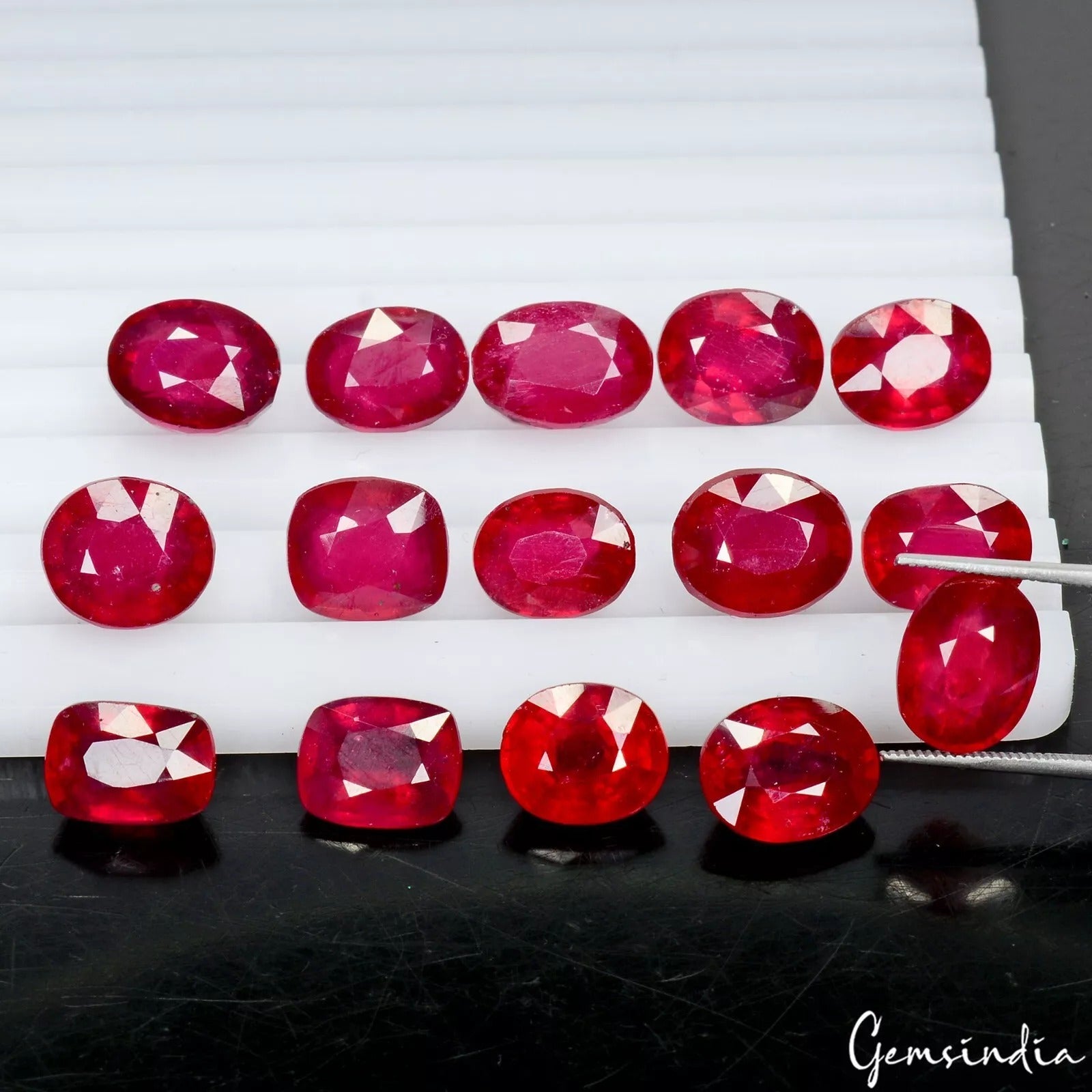 Ruby Lot, Loose Gemstone, Oval & Cushion Cut, Heated — 15 Pieces, 10mm to 12mm, 101.55 Ct, Mozambique