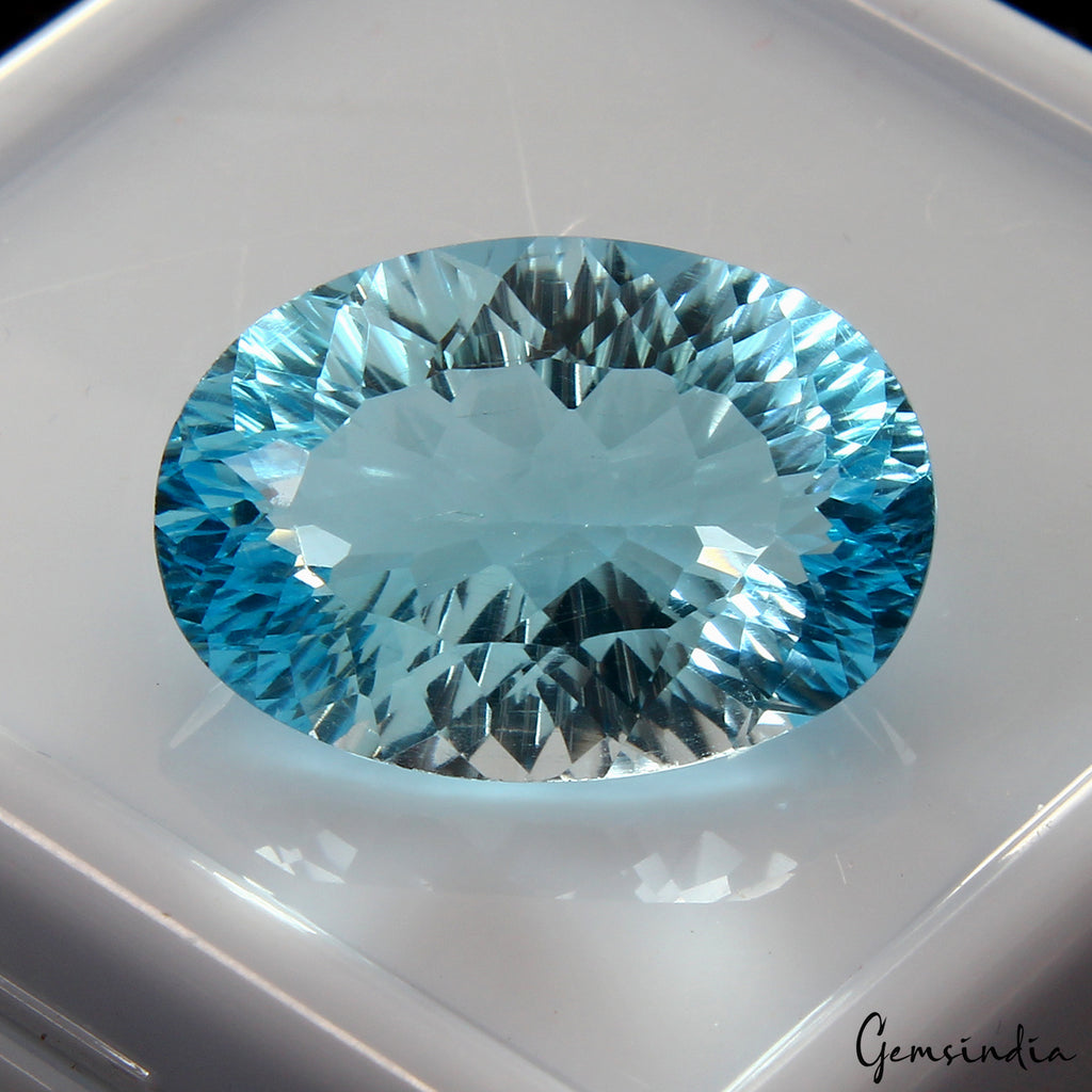 Blue Topaz Loose Gemstone, Oval Concave Cut, Heated — 19x13x8 mm, 17.40 Ct, Brazil