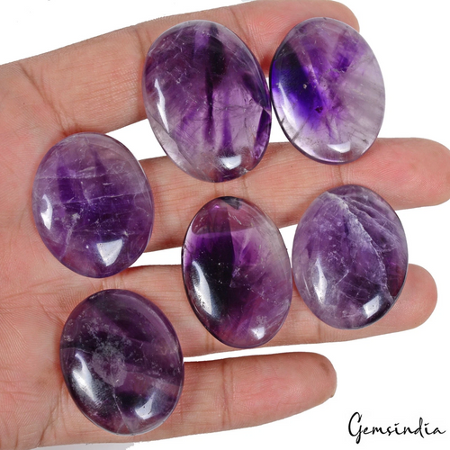 Amethyst Lot, Cabochon, Untreated, Purple — 6 Pieces, 32mm to 36mm, 295 Ct, Madagascar