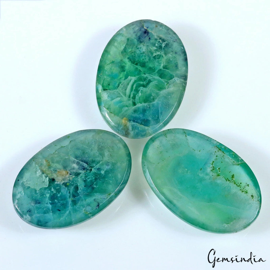 Fluorite Lot, Cabochon, Untreated, Green — 3 Pieces, 41mm to 43mm, 370 Ct, Brazil