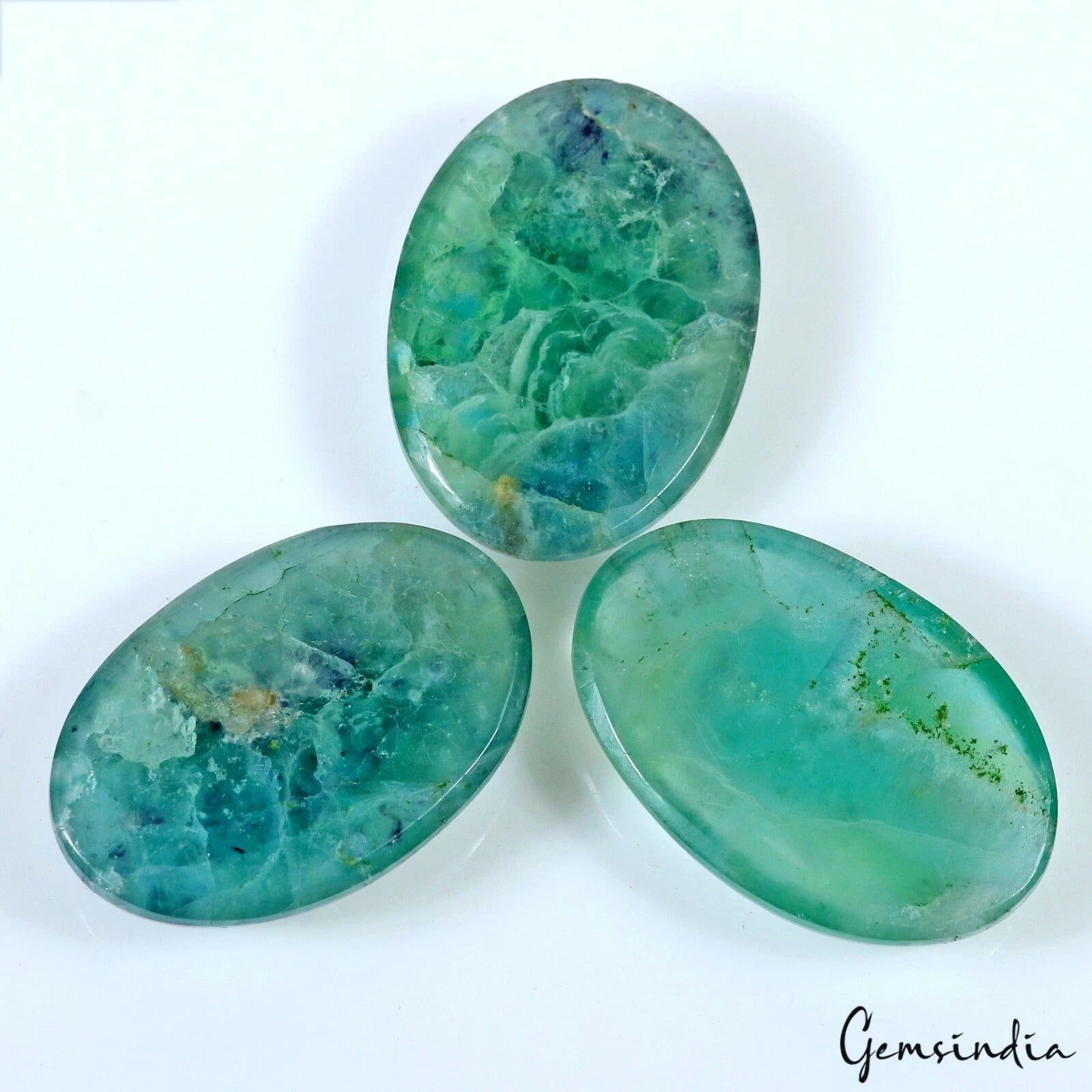 Fluorite Lot, Cabochon, Untreated, Green — 3 Pieces, 41mm to 43mm, 370 Ct, Brazil