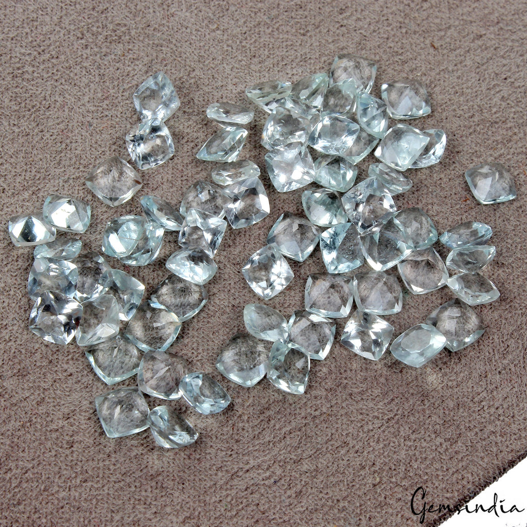 Certified 5mm Cushion Cut Natural Blue Aquamarine Unheated Loose Gemstones~ 64Pc
