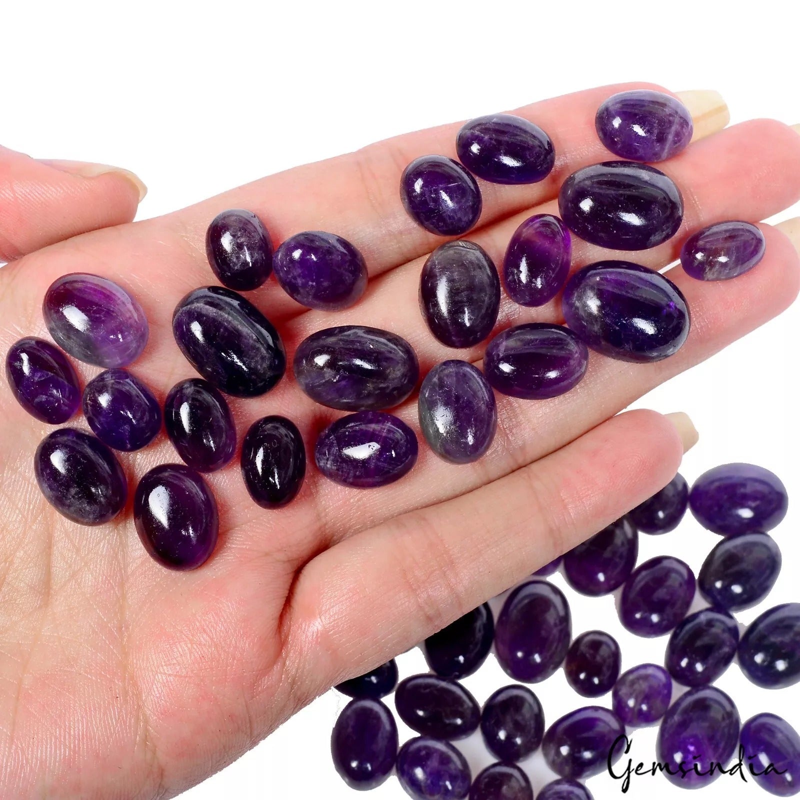 430 Cts/63 Pcs Natural Untreated Purple Amethyst Oval Cab Loose Gems For Jewelry