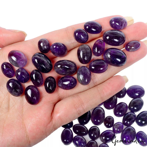 Amethyst Lot, Cabochon, Untreated, Purple — 63 Pieces, 9mm to 17mm, 430 Ct, Brazil