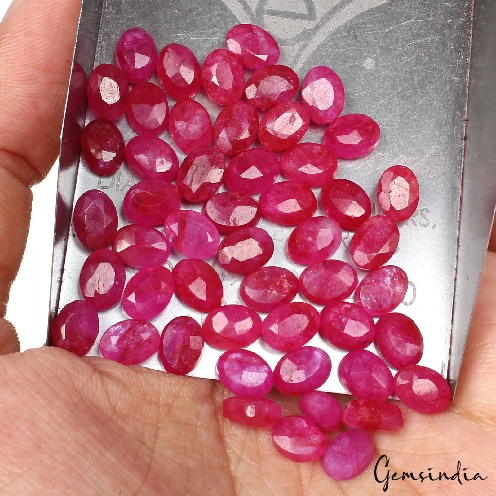 Red Beryl Lot, Loose Gemstone, Color Enhanced, Pink Red — 50 Pieces, 7-8mm, 58.40 Ct
