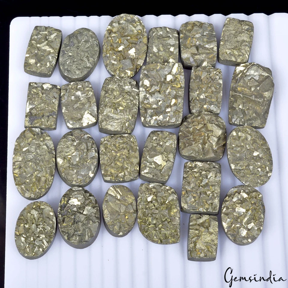 1270 Ct Natural Untreated Gold Pyrite Mix Cut Druzy Gems Lot 25 Pcs For Jewelry