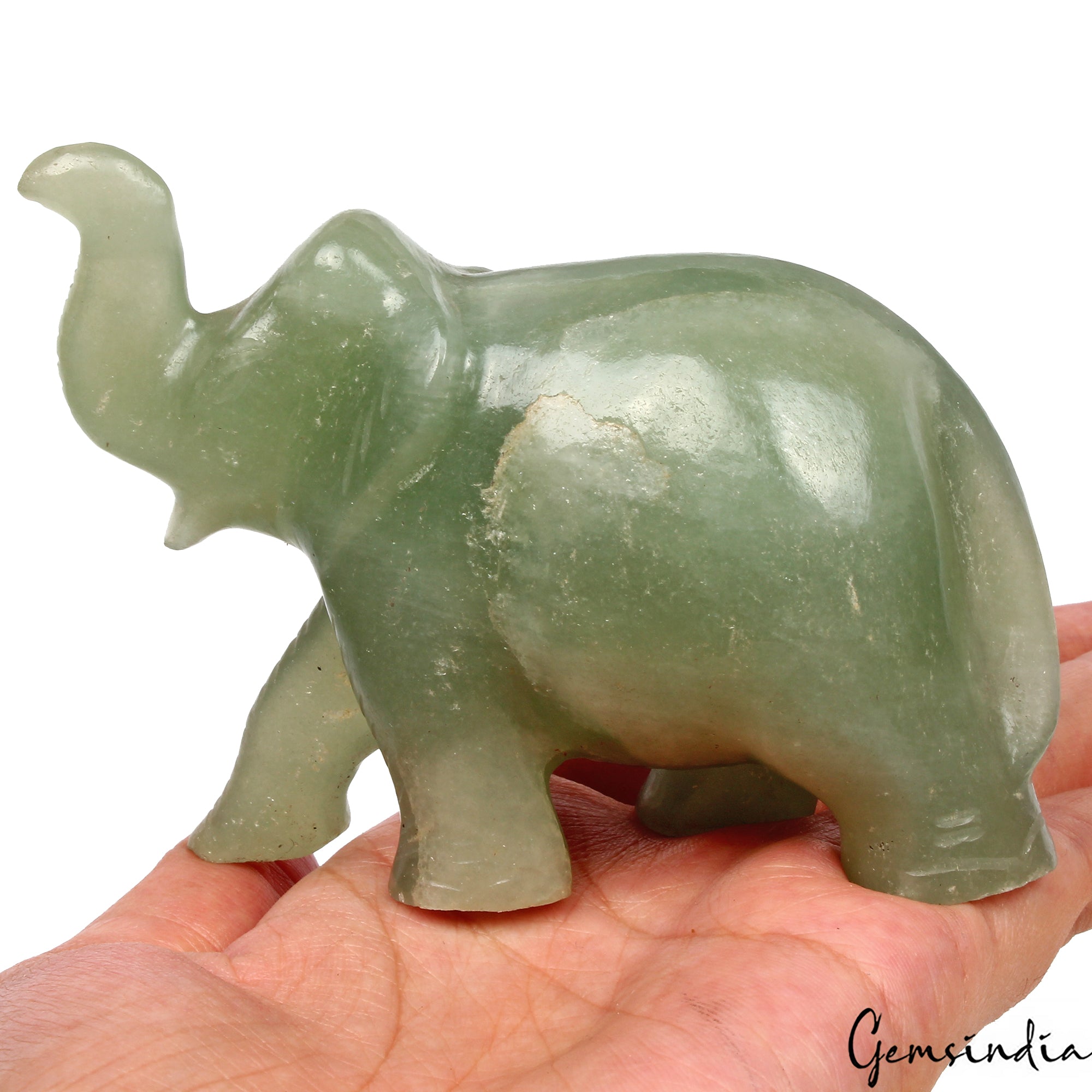 Handmade 1340 Cts Natural Green Aventurine Elephant Sculpture Home Decor /Statue