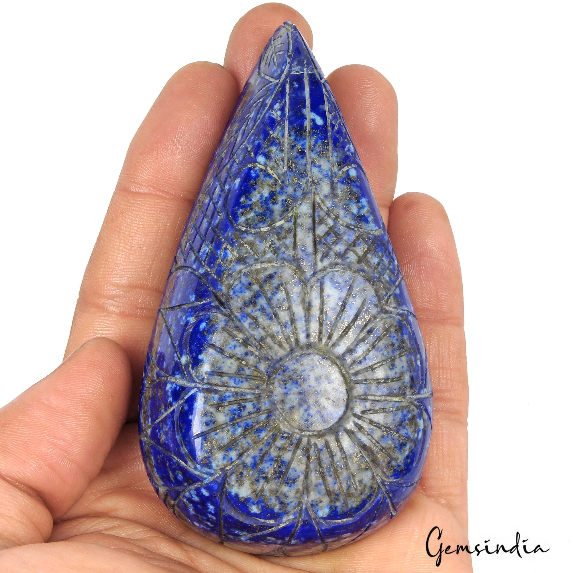 1280 Cts Natural Blue Lapis Lazuli Pear Cut Carving Earth Mined Loose Gemstone