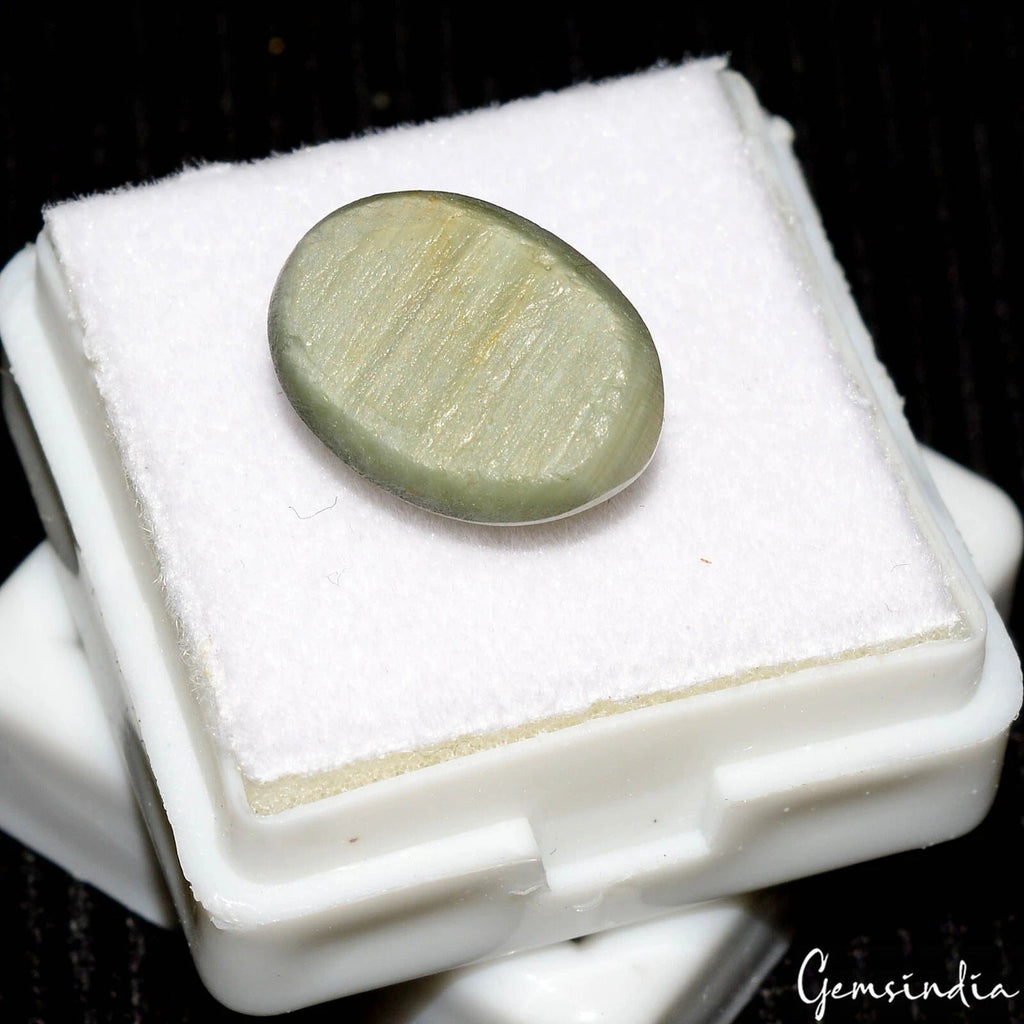 Natural 7.70 Ct Certified Oval Cabochon Chrysoberyl Green Cats Eye Huge Gemstone