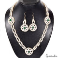 318.80 Ct Freshwater Pearl & Emerald Beaded Designer Handmade Necklace w/Earring