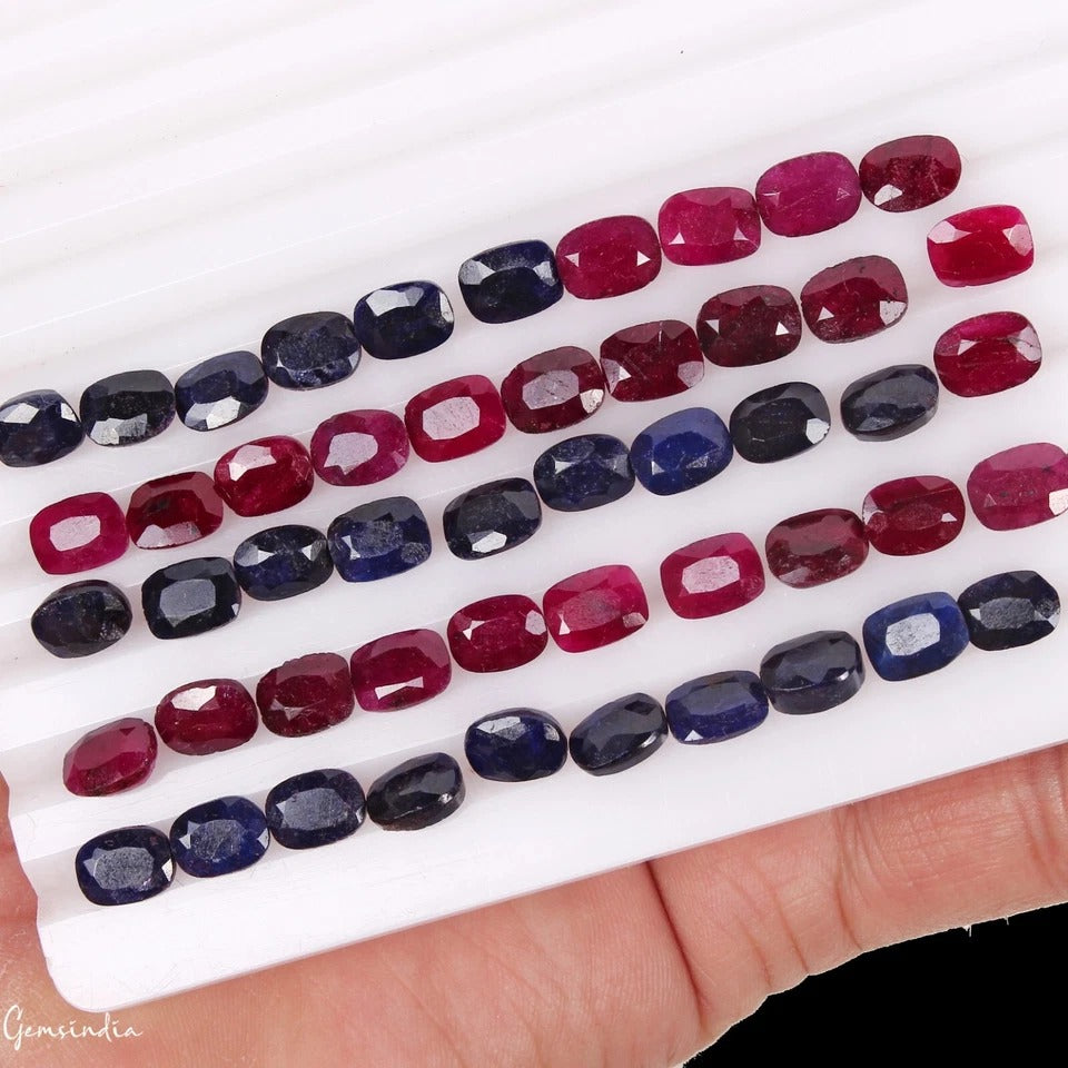 Certified 50 Pcs Natural Ruby Sapphire 8mmx6mm Each Cushion Cut Loose Gemstones