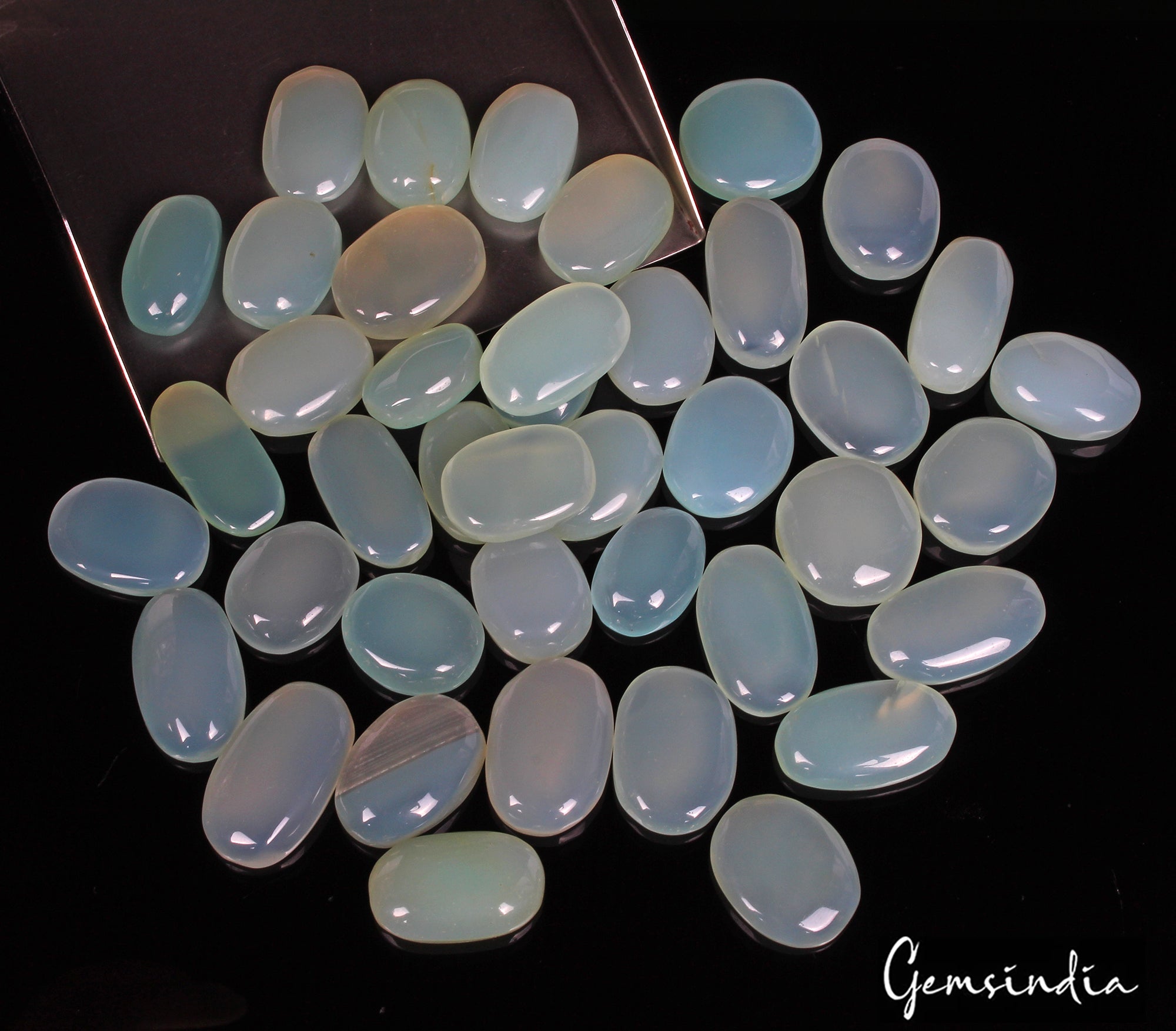 900 Ct/41 Pcs Natural Untreated Aqua Blue Green Onyx Oval Cab Wholesale Gems Lot