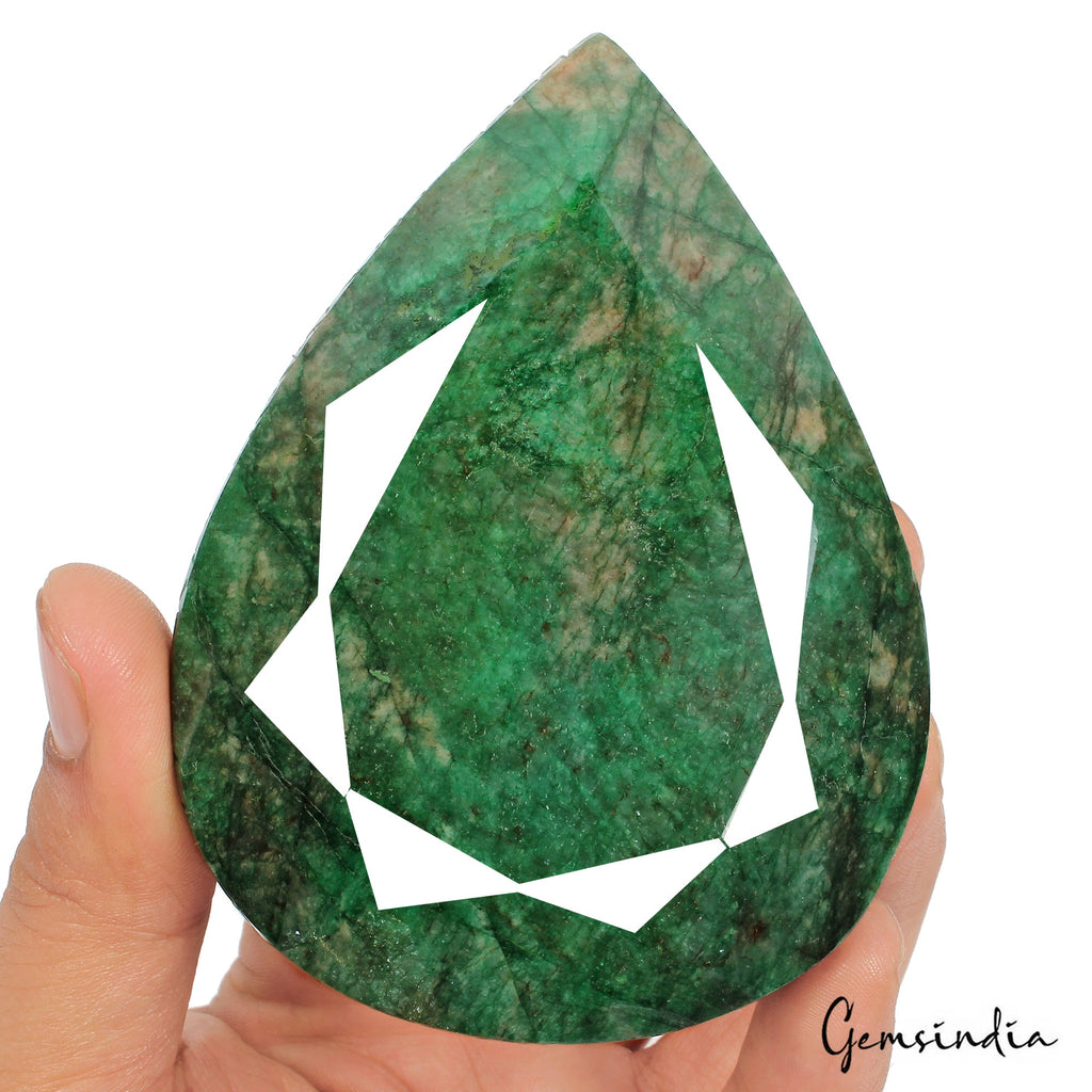 1800 Ct Natural Green Brazilian Emerald Pear Earth Mined Hand Carved Loose Gems