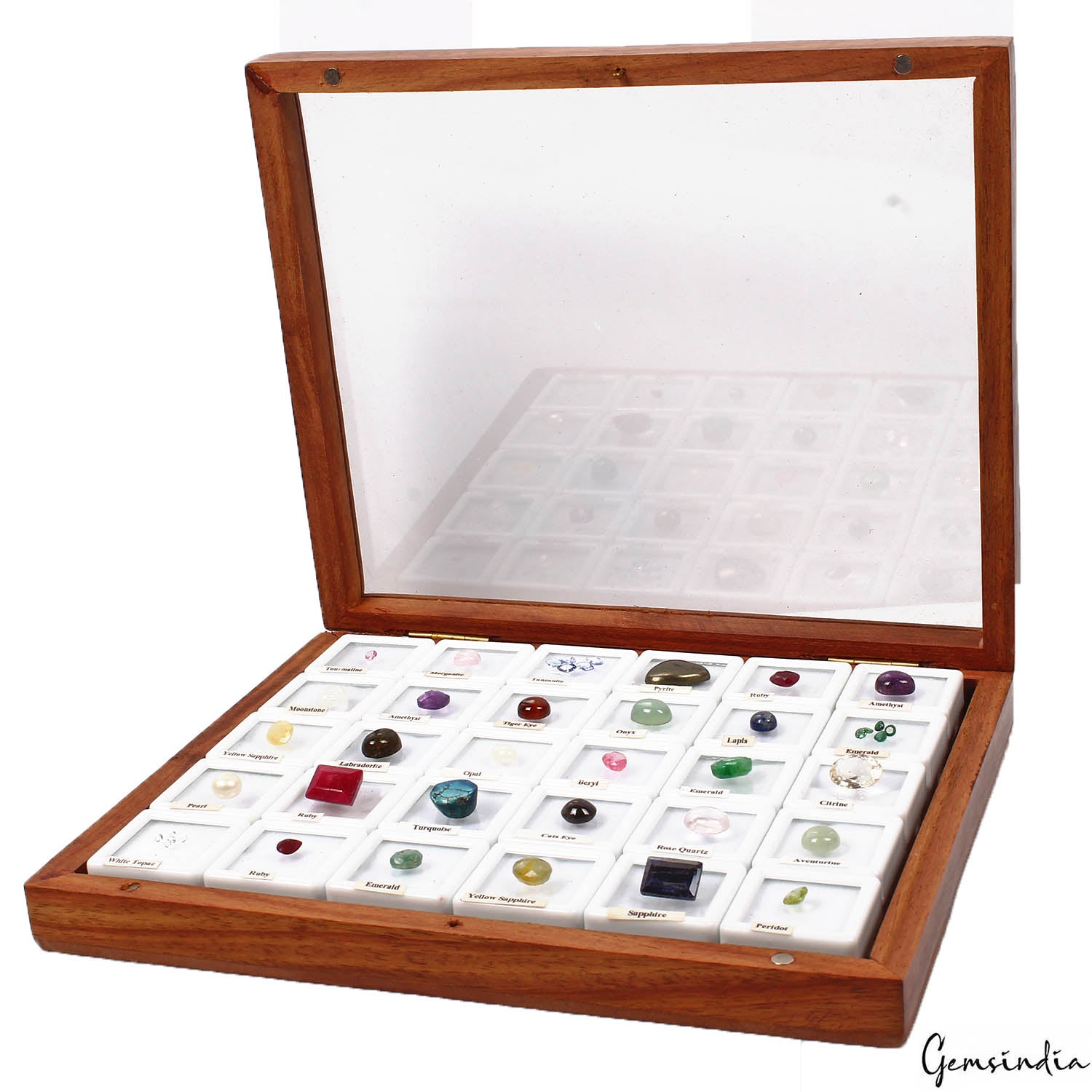 42 Pcs Estate Genuine Semi Precious Loose Multi Color Gems Collection+Wooden Box