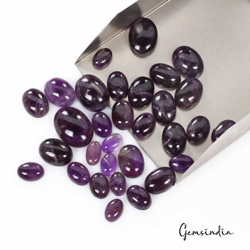 330 Cts/31 Pcs Natural Untreated Dark Purple Amethyst Oval Cab Loose Gems Lot