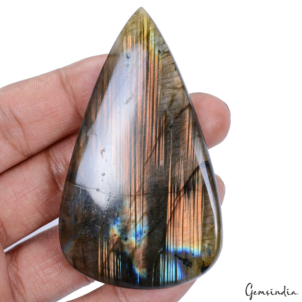 Certified 177.60Cts Natural Untreated Peach Shine Labradorite Cab Pear Loose Gem