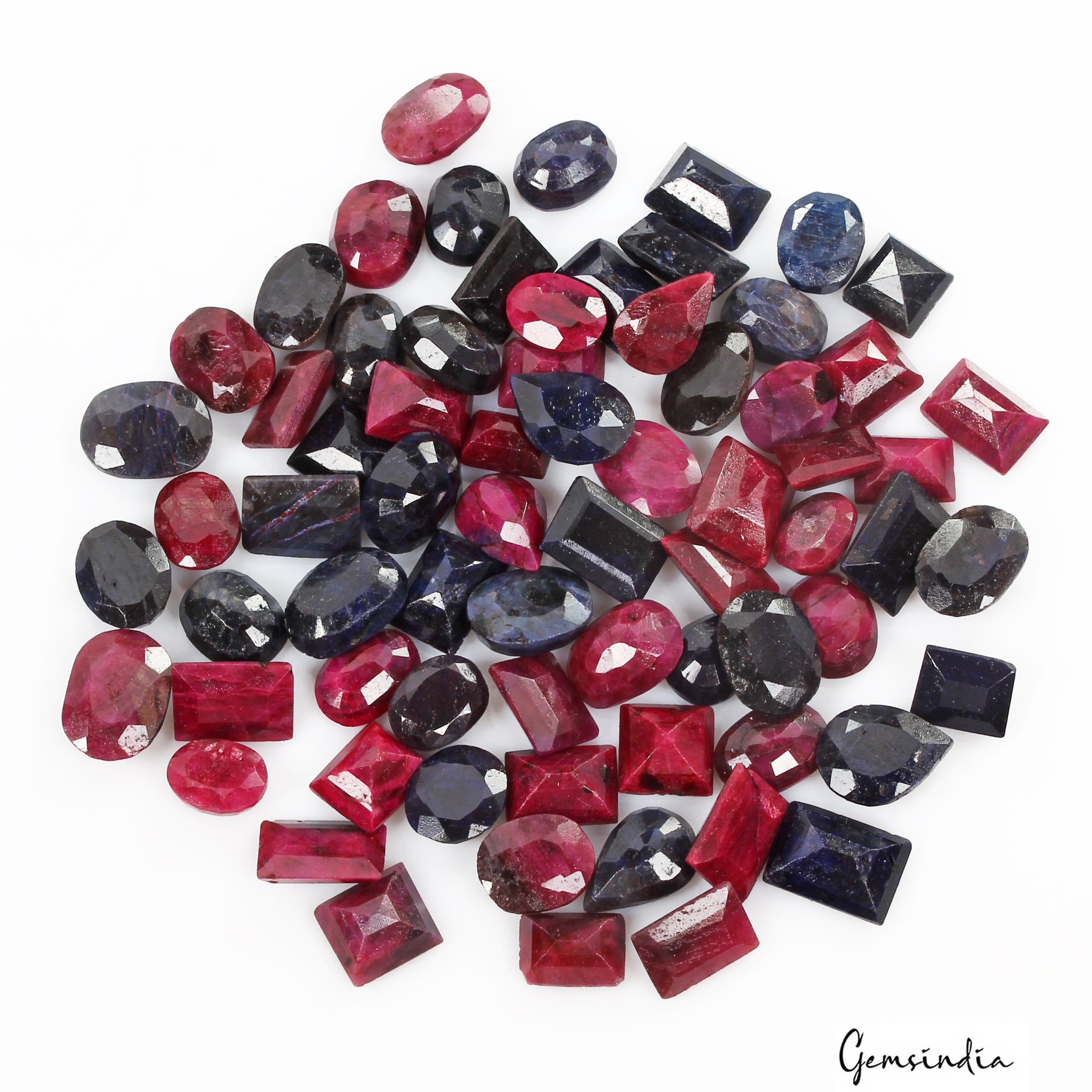 Certified 700 Cts/71 Pcs Natural Red Ruby Blue Sapphire Mix Cut Loose Gems Lot