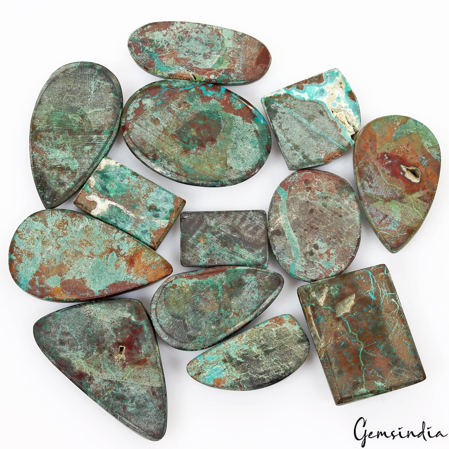 Natural Azurite Chrysocolla Mix Cabochon Designer Green Loose Gemstones ~450 Ct