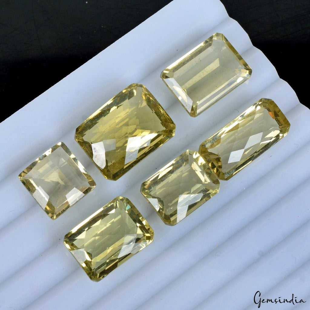 6 Pcs Natural Lemon Citrine Quartz 13-21mm Cushion Checker Cut Loose Gemstones