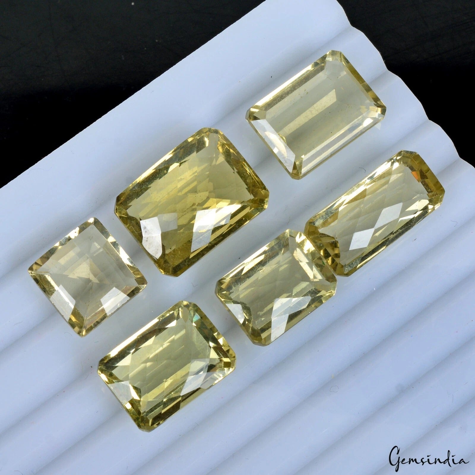 6 Pcs Natural Lemon Citrine Quartz 13-21mm Cushion Checker Cut Loose Gemstones