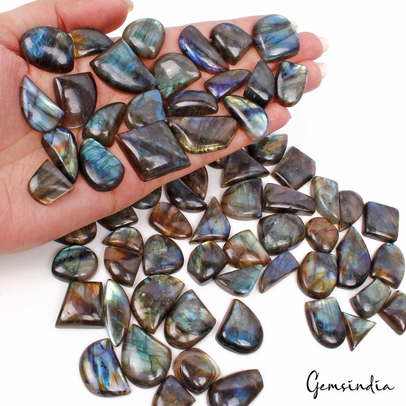 Natural Labradorite Mix Shape Cabochon Blue Green Shine Loose Gemstones 1450 Cts