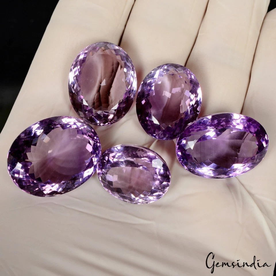 VVS 5 Pcs Natural Amethyst Untreated 19mm-24mm Faceted Cut Hi-Quality Gemstones