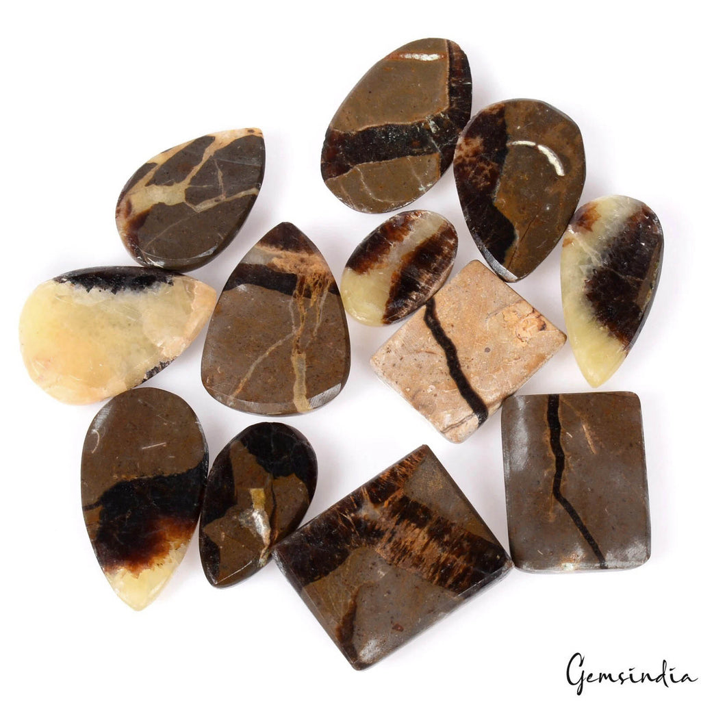 Septarian Lot, Cabochon, Untreated, Bi-Color — 12 Pieces, 20mm to 29mm, 300 Ct