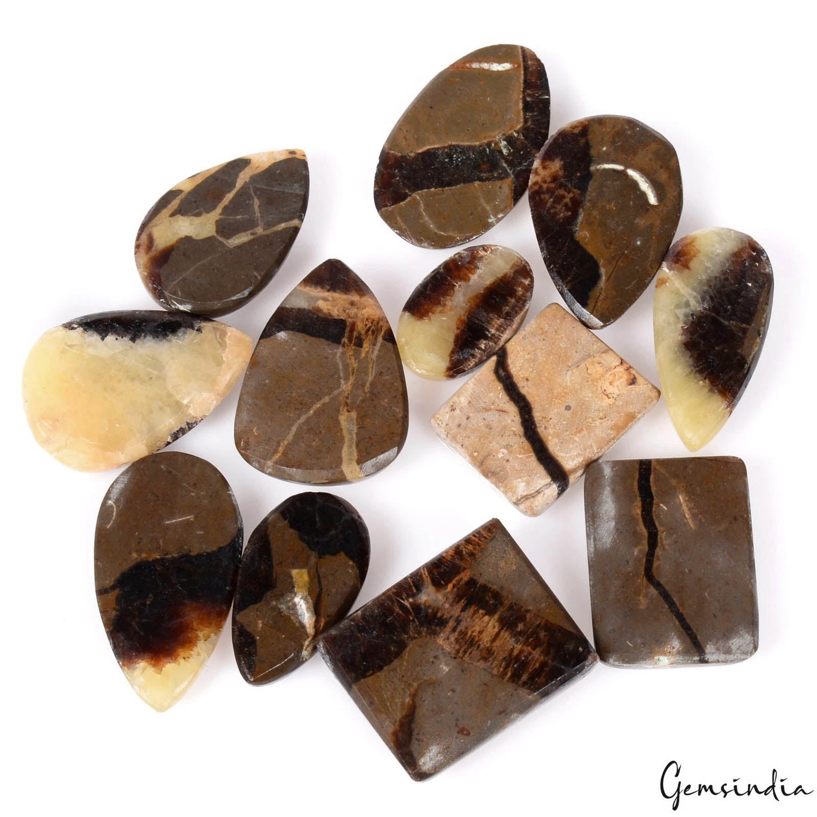 Septarian Lot, Cabochon, Untreated, Bi-Color — 12 Pieces, 20mm to 29mm, 300 Ct