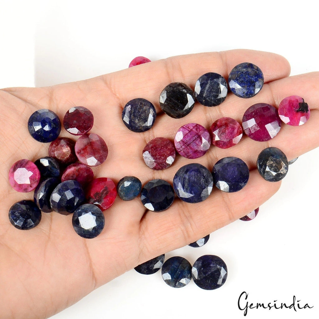 400 Ct/35 Pc Natural Ruby Sapphire Round Cut Loose Faceted 10-15mm Gemstones Lot