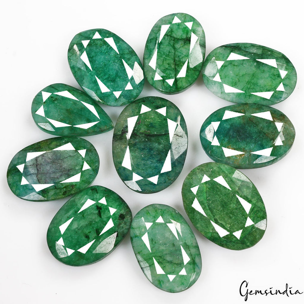 Certified 560 Ct/10Pcs Natural Zambian Green Emerald Mix Cut Loose Gemstones Lot