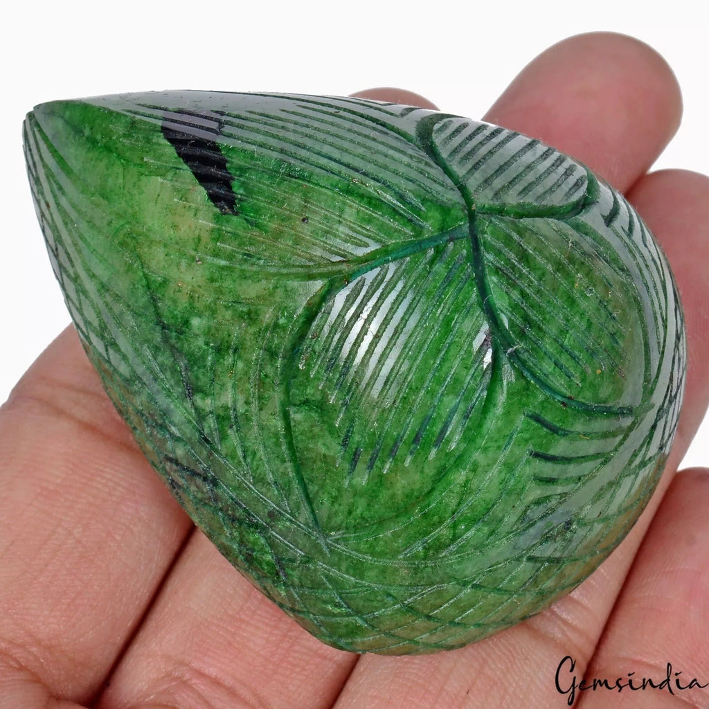 Certified 610 Cts Natural Green Brazilian Emerald Pear Cut Both Side Carving Gem