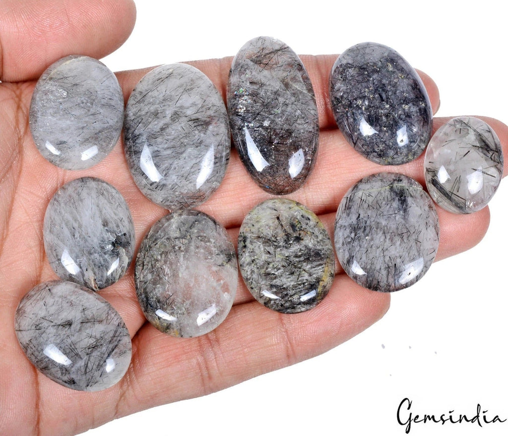 Natural Untreated Black Rutilated Quartz Oval Cab 298.00 Cts Loose Gemstone Lot