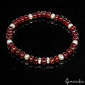 Natural Hessonite Garnet & Pearl Rondelle Beads Stretchable Bracelet Jewelry6.5"