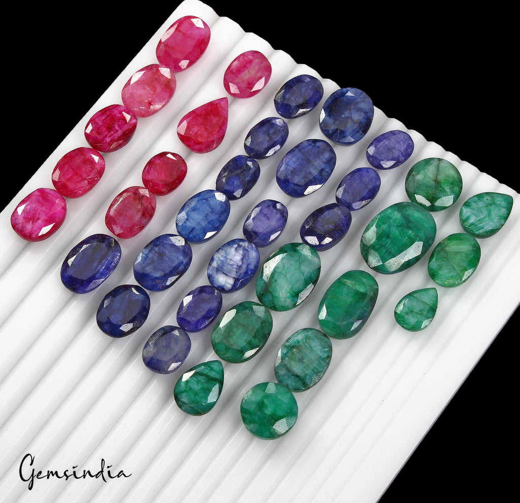 360 Cts/36 Pcs Natural Red Blue Beryl Green Emerald Mix Cut Loose Gems Lot