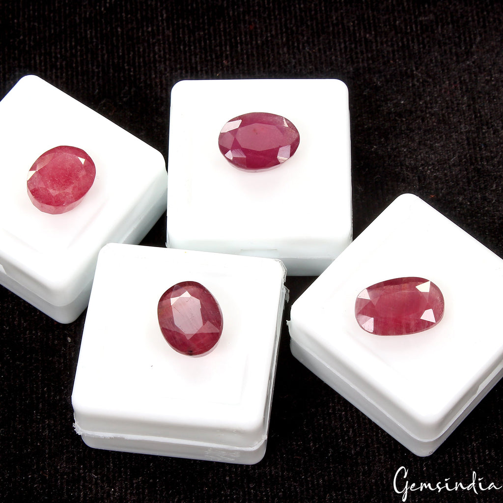 32 Ct/4 Pc Natural Mozambique Red Ruby Oval Cut 12-14mm Loose Ring Size Gemstone