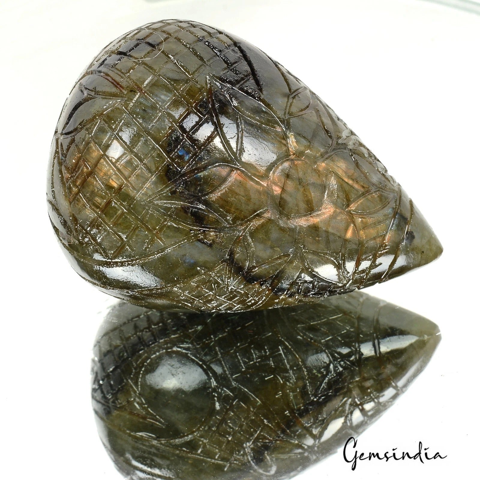 590 Cts Natural Multi Shine Labradorite Earth Mined Pear Drop Carved Huge Gem