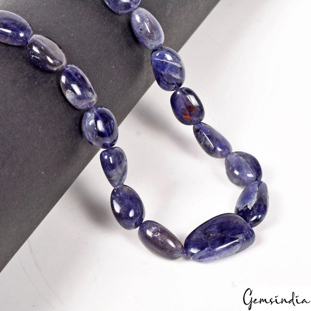 Handmade Single Strand Blue Iolite Gemstone Beads 18" Women Adjustable Necklace