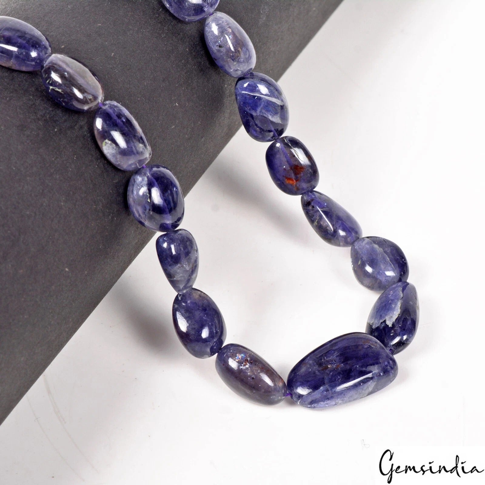 Handmade Single Strand Blue Iolite Gemstone Beads 18" Women Adjustable Necklace
