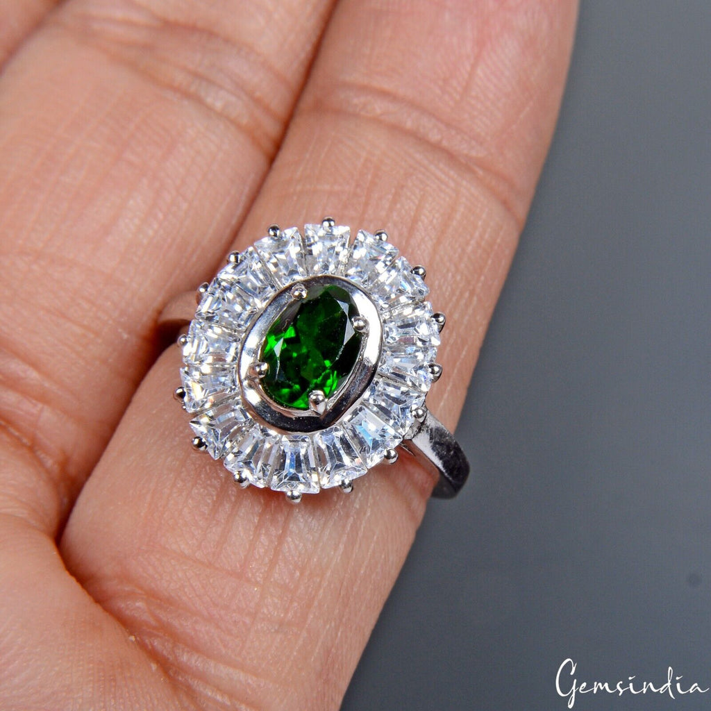 4.76 Gram Natural Chrome Diopside Zirconia Gem 925 Sterling Silver Ring 6.5 US