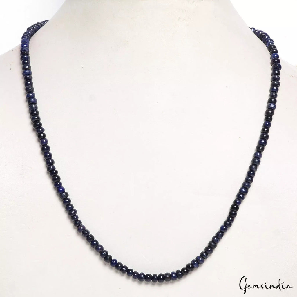 Single Line Natural Sapphire Round Cabochon Beaded Handmade Women Necklace~ 18"