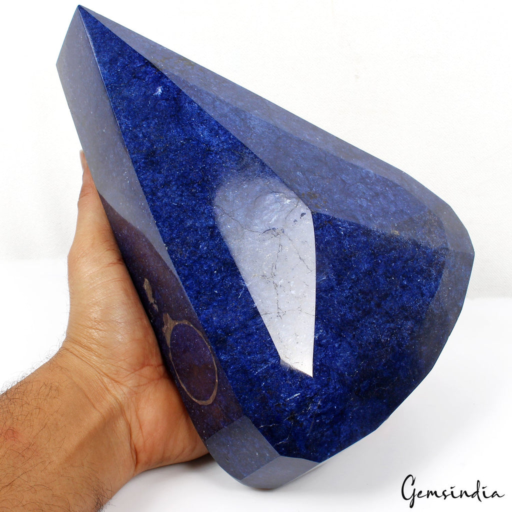 Large 5.5 kilo Natural Blue Sapphire Stone Huge Pear Cut 9.1" Display Specimen