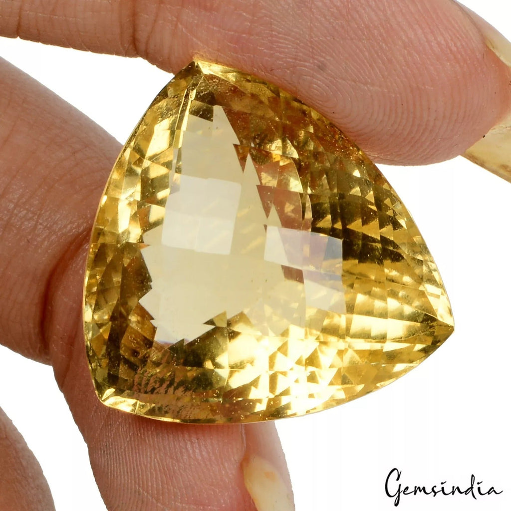 Trillion Checker Cut Natural Unheated Top Rich Yellow Citrine Brazil 42.65Ct Gem