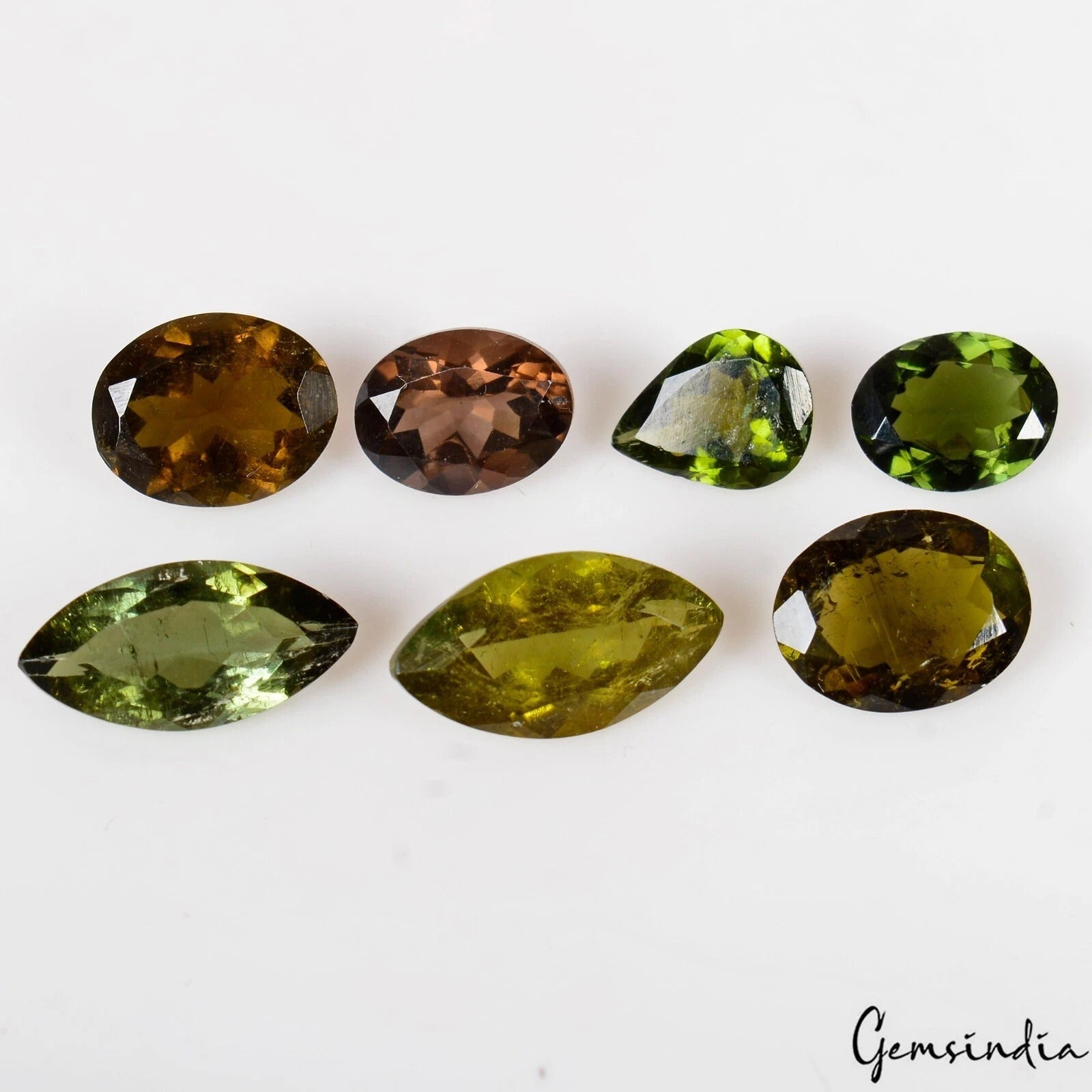 Certified 10.30 Ct/7 Pcs Natural Olive Green Tourmaline Mix Cut Gems For Jewelry