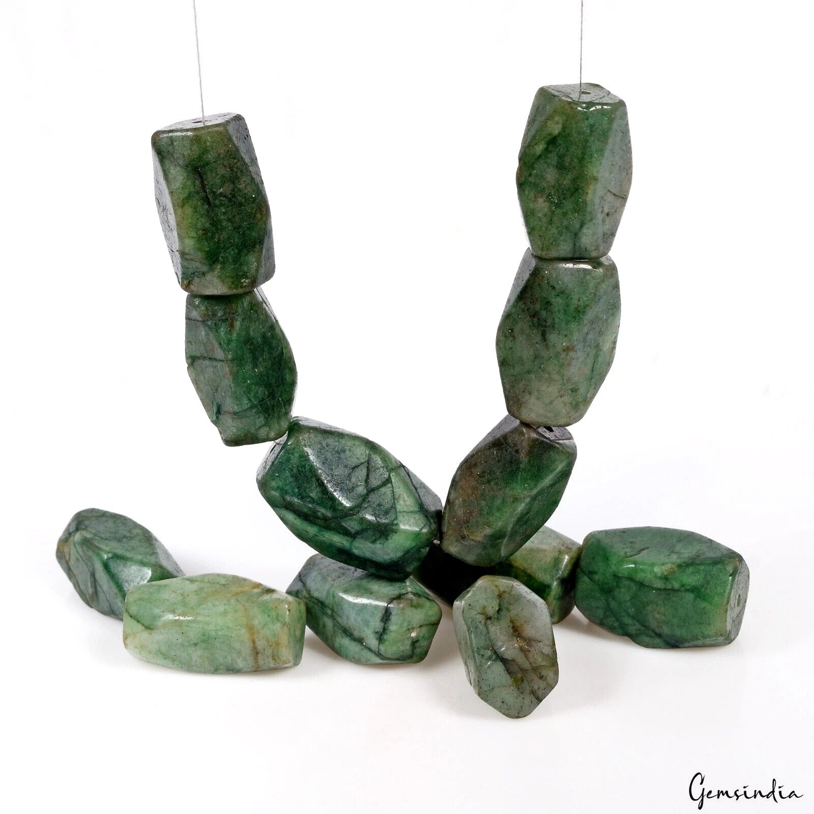 Emerald Beaded Strand, Color Enhanced, Green — 22mm to 27mm, 560 Ct, Brazil