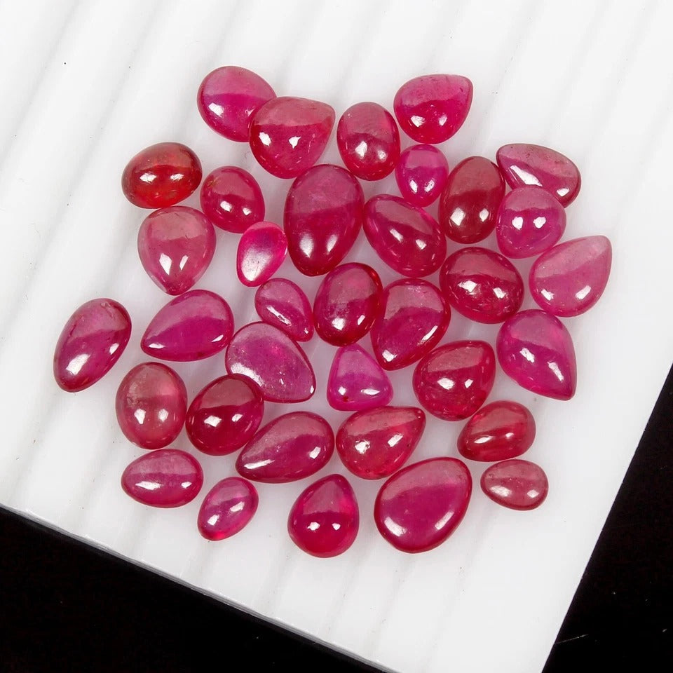 Mix Cabochon 5-10mm Heated Top Red Pink Certified Ruby Mozambique Gemstone~ 35Pc